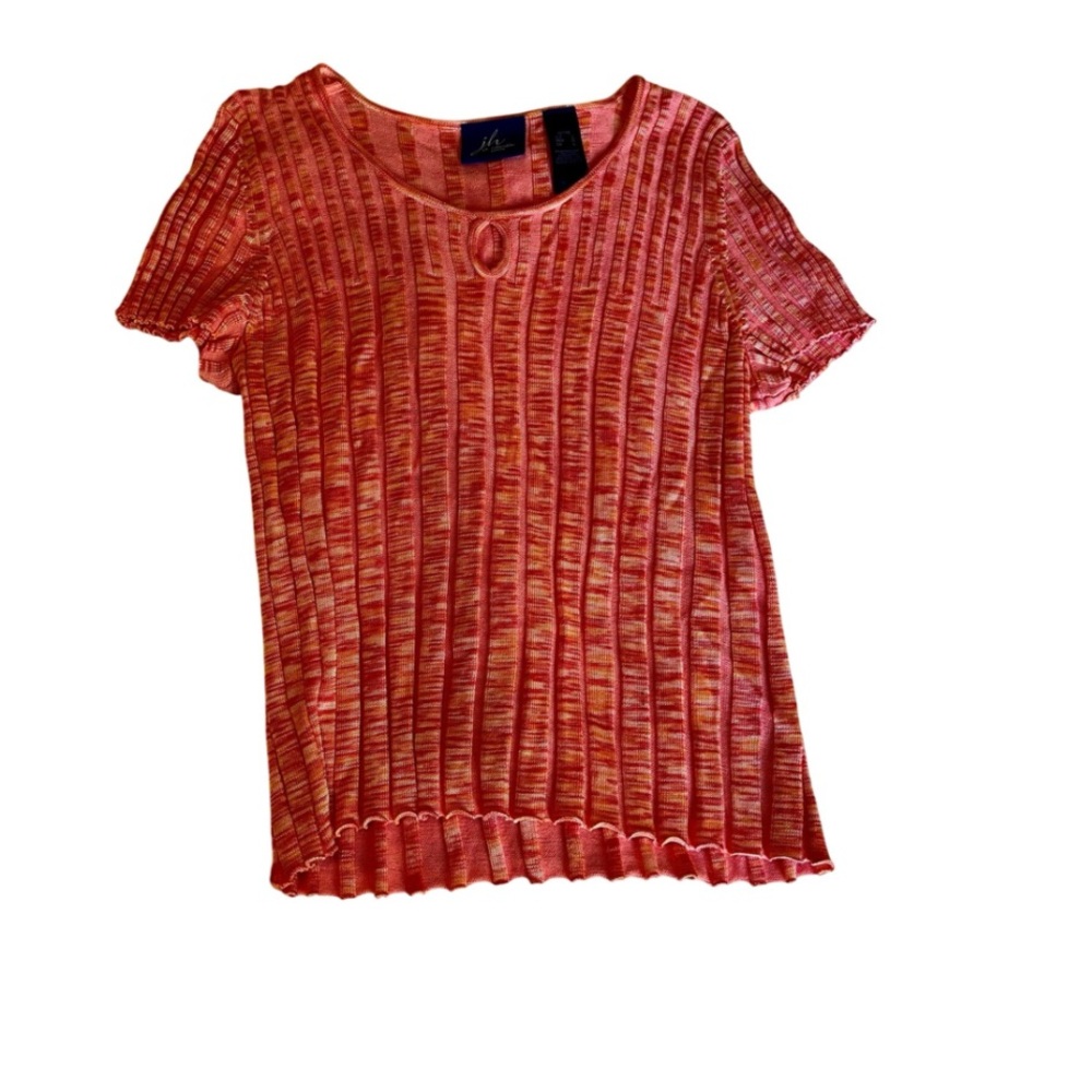 Vintage J.H. Collectibles Pleated Knit Top – Coral & Gold, Petite L